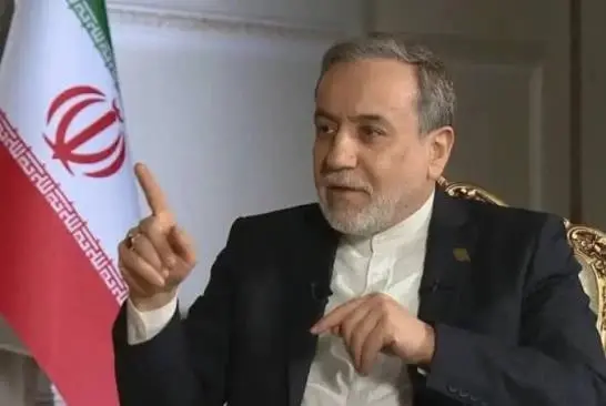 Iranian Foreign Minister Abbas Araghchi speaking in Tehran about the Strait of Hormuz