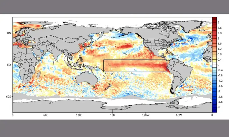 Map showing forecast rainfall and temperature effects of El Niño in Brazil